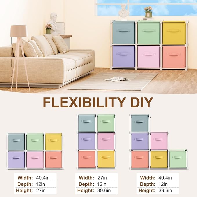 Briwooody 6 Cube Storage Organizer Storage Bins Shelf,Multiple Colors