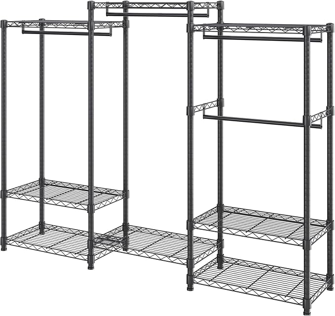 VEVOR Clothing Garment Rack, Heavy Duty Closet Wardrobe, Adjustable Tiers Clothes Racks with Steel Frame, for Bedroom, Clothing Store, Hallway