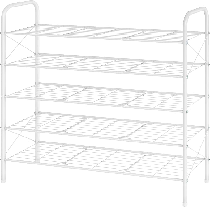 Hoctieon 5 Tier Shoe Rack for Closet, Durable Mesh Style Shoe Rack, Entryway Shoe Shelf, Shoe Storage Organizer for Hallway, Bedroom, Living Room, Wardrobe, White