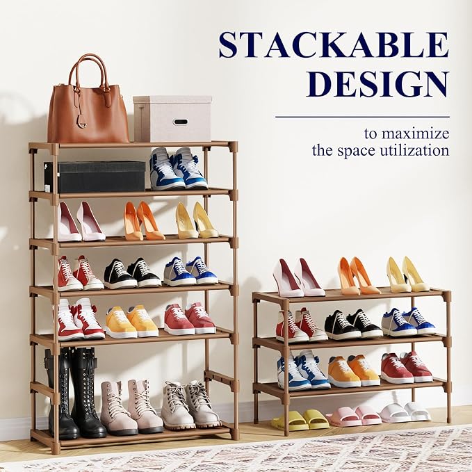 Kitsure Shoe Rack - Non-Woven Shoe Rack Shelf, 27.5" Wide - 3 Tier, Brown | Shoe Organizer for Closet, Entryway, Garage, Stackable Shoe Shelves, college dorm&apartment essentials