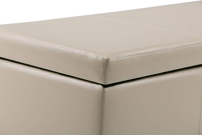 SIMPLIHOME Avalon Storage Ottoman Bench - 48" Wide x 16" High Upholstered Vegan Leather Rectangular Lift-Top Ottoman in Satin Cream, Contemporary Storage Bench for Living Room with High-Density Foam