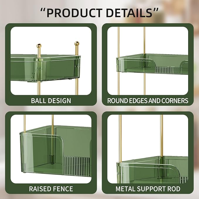Akinbas 3 Tier Bathroom Organizer Countertop Makeup Perfume Tray Skincare Organizer for Bathroom Dresser Vanity (Green)