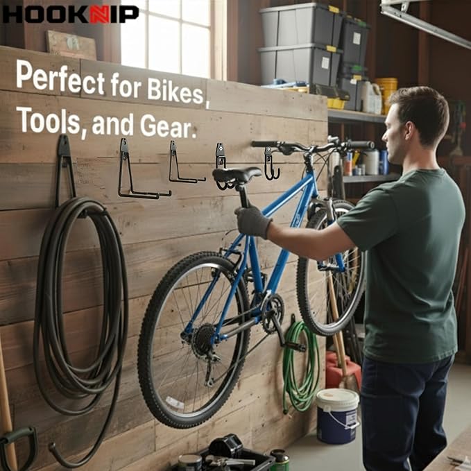16 Pack Heavy Duty Garage Hooks, Wall Mounted Tool Hangers | PVC-coated hooks for bikes, ladders, garden tools and storage, anti-rust garage wall organizer.