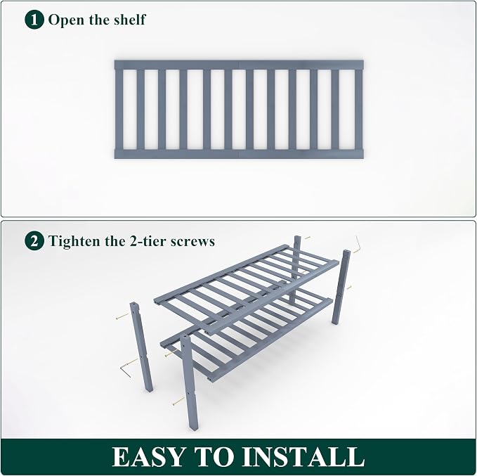 Smiry Bamboo Shoe Rack, 12 Vertical Slats, 2 Tier - 26.8" Wide, Grey | Stackable Free Standing Wooden Shoe Organizer, Wood Shoe Storage Shelf for Closet, Entryway