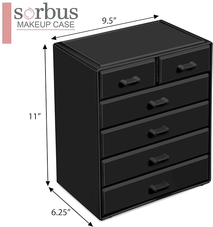 Sorbus Acrylic Makeup Organizer - Organization and Storage Case for Cosmetics Make Up & Jewelry - Large Makeup Organizer for Vanity, Bathroom, College Dorm, Closet, Desk (4 Large, 2 Small Drawers)