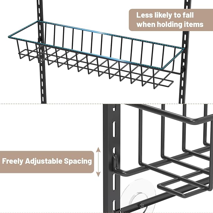 ElegantArray 10-Tier Pantry Door Organizer, Black | Over The Door Rack, Hanging Spice Rack Shelves, Kitchen & Bathroom Storage, Home Office & Laundry Room