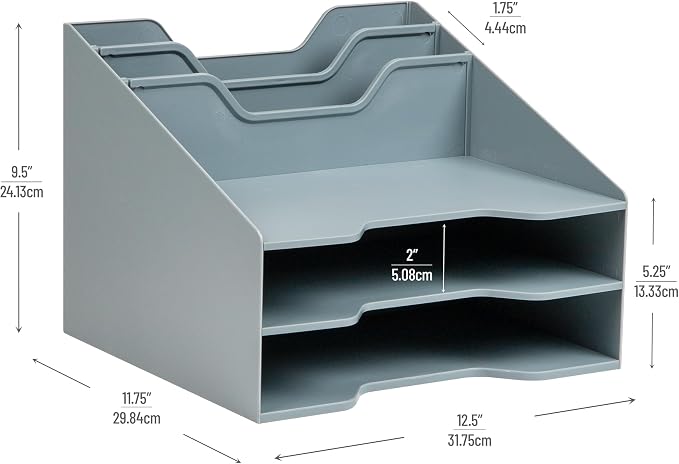 Mind Reader Desktop Organizer, Vertical File Holder, Paper Trays, Office, Plastic, Gray