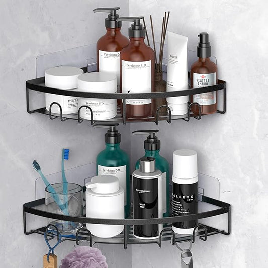 Corner Shower Caddy for Bathroom Storage,Black,2 Pack | No Drilling Bathroom Shower Corner Shelves with Adhesive,Rustproof Shower Organizer