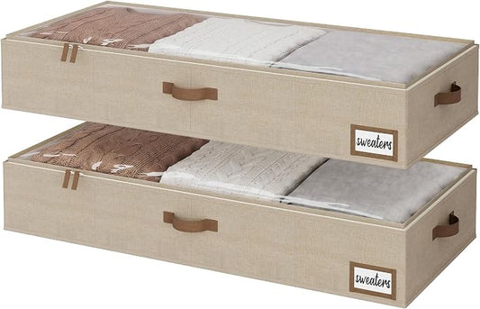 StorageWorks Extra Large Under Bed Storage Containers with Handles and Label Holder, 2 Pack Ultra-thick Fabric Underbed Bins, Closet Organizer for Clothes, Blankets, Sweater