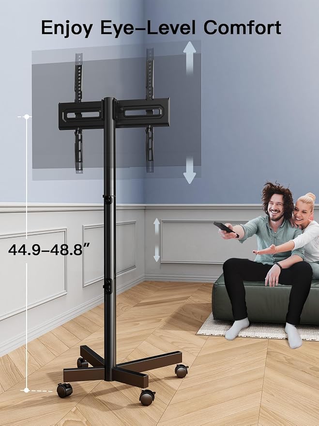 PERLESMITH Rolling TV Stand for 23–62 Inch TVs, Outdoor Mobile TV Cart Holds up to 99 lbs, Portable TV Stand on Wheels for Bedroom and Living Room, Max VESA 400x400mm, PSTVMC04B-B