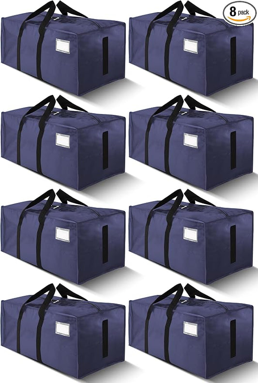 HOMESURE Supports 200lbs Heavy Duty Moving Bags - Strong Zipper & Wrap-Around Handles - Water-Resistant Storage Totes, Durable Alternative to Moving Boxes - 8 Pack - Blue