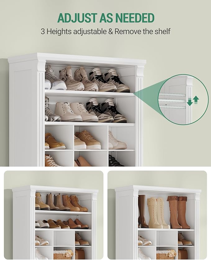 Hzuaneri 13 Tiers Shoe Storage Cabinet, Tall Shoe Cabinet with Cubby | Wooden Shoes Organizer for Closet, 39 Pairs, Shoes Cubby Organizer for Entryway, Hallway, Bedroom, White SR31003X