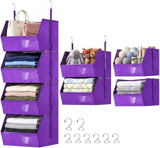 Hanging Closet Organizer, Detachable Hanging Storage Shelves | Reinforced Side Panels, Dorm Closet Organizer, RV Closet Organizers and Storage, Organizer for Clothes, Sweaters,Socks Purple
