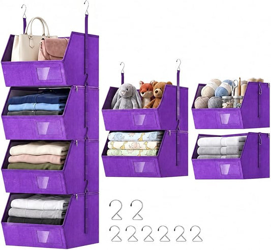 Hanging Closet Organizer, Detachable Hanging Storage Shelves | Reinforced Side Panels, Dorm Closet Organizer, RV Closet Organizers and Storage, Organizer for Clothes, Sweaters,Socks Purple