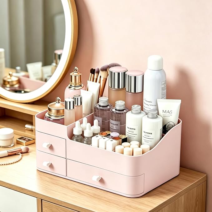 Makeup Organizer with 3 Drawers, Bathroom Counter Organizer. | Plastic Cosmetic Display Case, Ideal for Make Up, Skincare, Perfume; Suitable for Dresser Top, Vanity and Desk