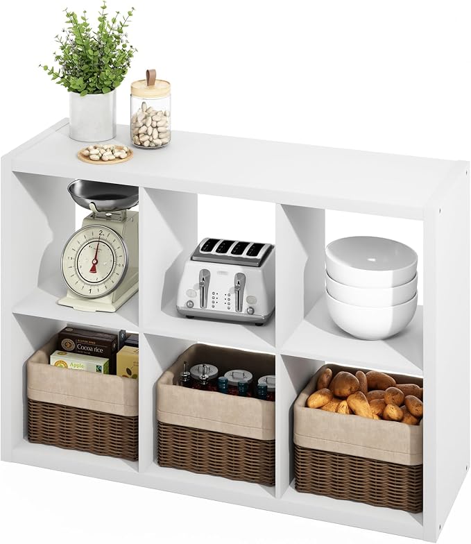 Furinno HERMITE Kitchen Island, 6-Cube Coffee Bar, Extra Thick Kitchen Storage, Bakers Rack, for Pantry Organizers and Storage, Kitchen Organization, White