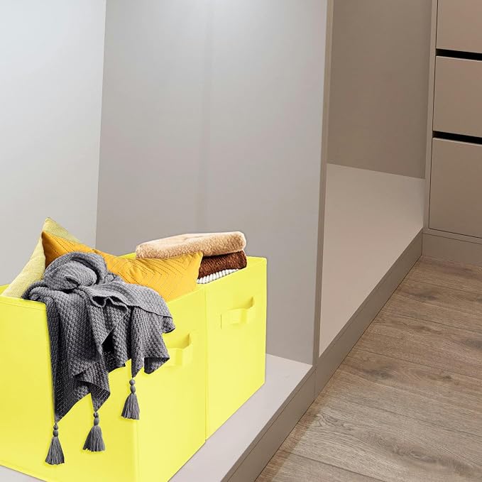 3 Pcs Storage Cubes, 10.5 Inch Collapsible Storage Bins, Fabric Foldable Bins for Organization, Durable Storage Bins for Closet, Shelves, Offices (Yellow) | [Yellow] [For Organization, Durable Storage Bins for Closet, Shelves, Offices]