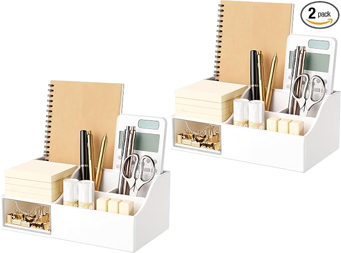 HBlife Acrylic Desk Organizer with Drawer, Pen & Pencil Holder, Multifunctional Desktop Caddy for Office Supply and Organization