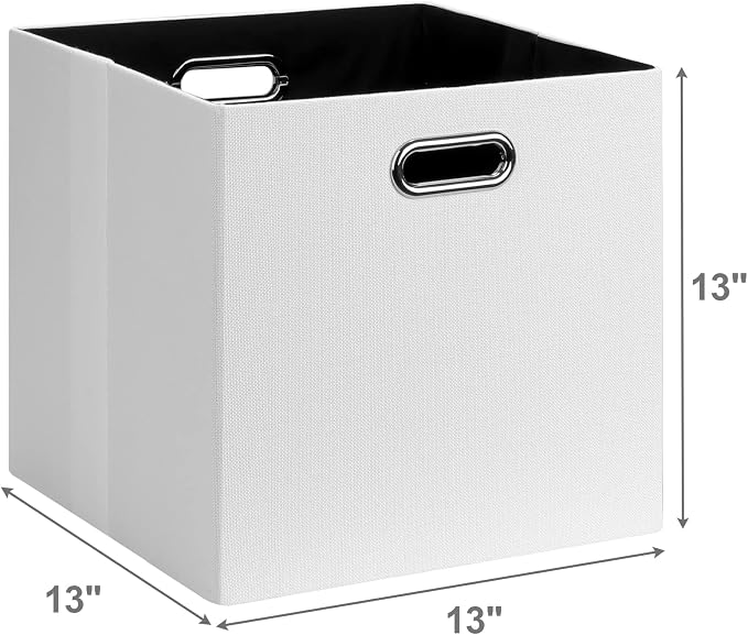 Posprica Fabric Storage Cubes, 13x13 Collapsible Storage Bins with Dual Handles, Foldable Storage Boxes Basket for Closet Shelf Cabinet Bookcase Organization, Set of 4, White
