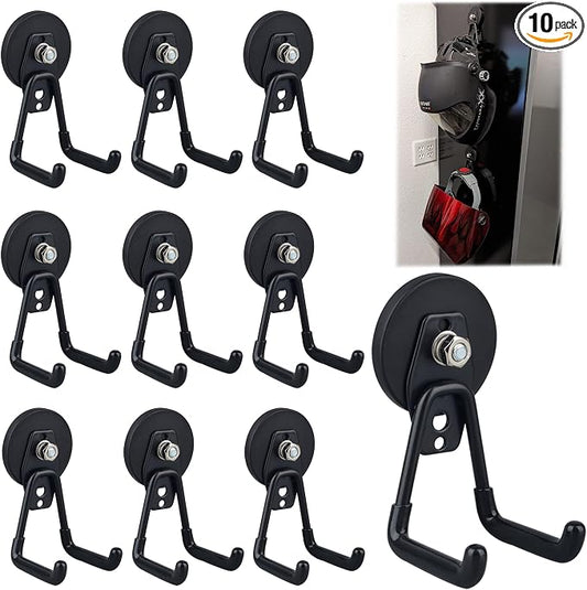 ULIBERMAGNET Heavy Duty Magnetic Garage Hooks,10 Pack Strong Large Magnet Hook for Power Drill,Garden Tools,Hose,Pegboard,Garage, Workshop,Magnetic Storage Hooks for Indoor Outdoor Hanging(Black)