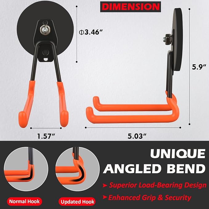 MUTUACTOR Updated Super Strong Magnetic Hooks,40lbs Anti-Scratch Large Garage Hooks for Hanging,2-Pack Magnetic Hooks Heavy Duty for Organizing Heavy Impact Drivers Trailer Cord Garden Tool Box