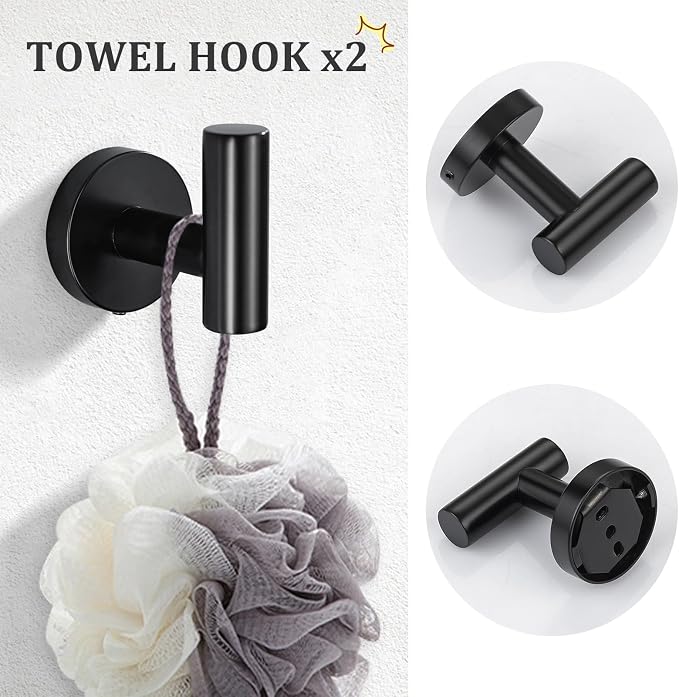 TURS Matte Black 5-Piece Bathroom Hardware Set Towel Bar Set SUS304 Stainless Steel Towel Racks for Bathroom Wall Mounted, 23.6-Inch