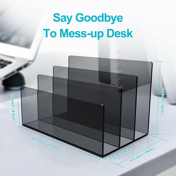 Boloyo Acrylic File Holder,1PC 3 Sections Clear Black File Organizer Mail Letter Sorter Desktop Folder Holder for Home Office School Envelope Bill Filling Paper Document