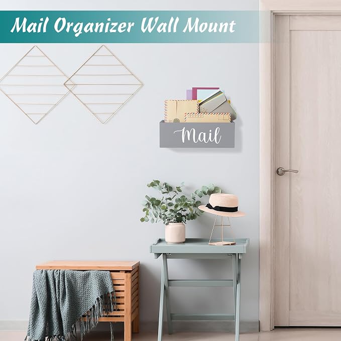 DRASTAR Mail Organizer Countertop, Mail Holder Wall Mount, Mail Sorter Organizer for Desk, Envelope Holder for Home Office (Gray, 2 Slots)