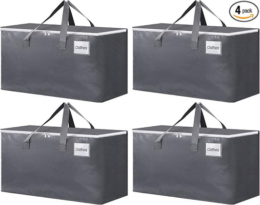 BlissTotes Large Moving Bags, Storage Bags, 93L-4 Pack | Moving Bags with Zipper, Handles Moving Supplies with lids, Heavy Duty Totes for Storage Bags, Space Saving, Moving Totes