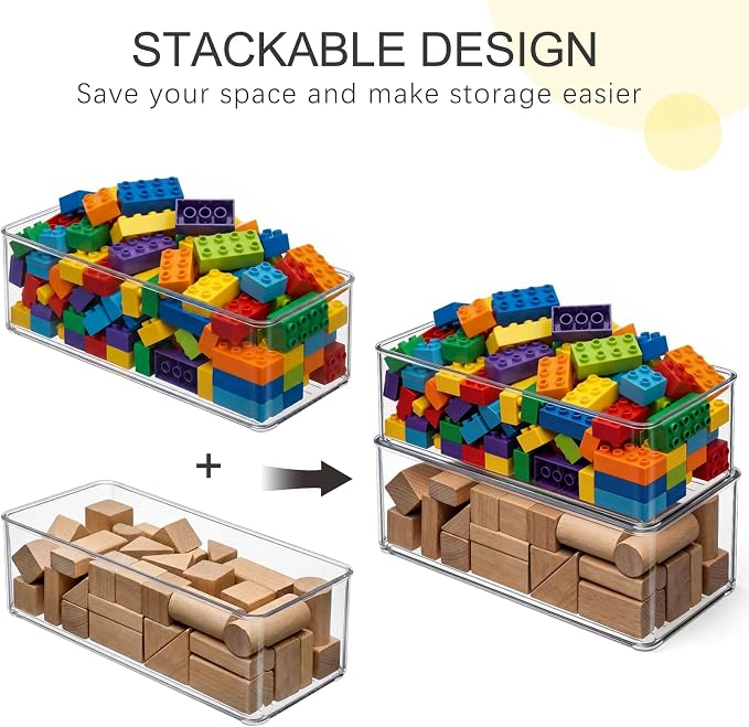 Hudgan 4 Packs Refrigerator Organizers and Storage, 4 Small Stackable Clear Plastic Bins for Pantry Organizer, Home Edit, Kitchen Cabinet, Fridge, Bathroom, Office, Drawer