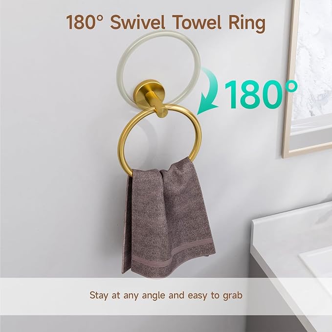 USHOWER 4PCS Brass Gold Bathroom Accessories Set, 18-Inch Towel Bar Set | Durable SUS304 Stainless Steel Bathroom Hardware Set, Towel Racks for Bathroom Wall Mounted, Modern Home Decor