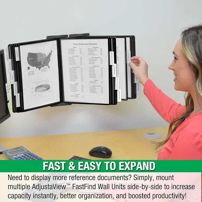 Ultimate Office FASTFIND 10-Pocket Wall Reference Display Organizer, Black | The Original 10-Pocket Wall Organizer Displays 20-Letter Size Sheets. Flip to Find Your Most Important Documents in Seconds