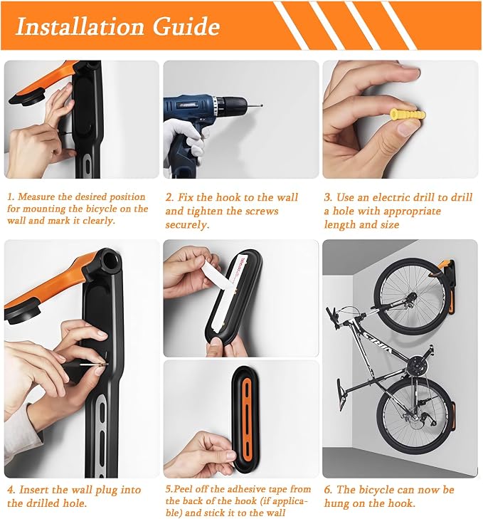 Bike Wall Mount Garage Storage | Rotatable Bike Hanger, Space-Saving Vertical Rack, Holds Up to 66lbs, Easy to Install