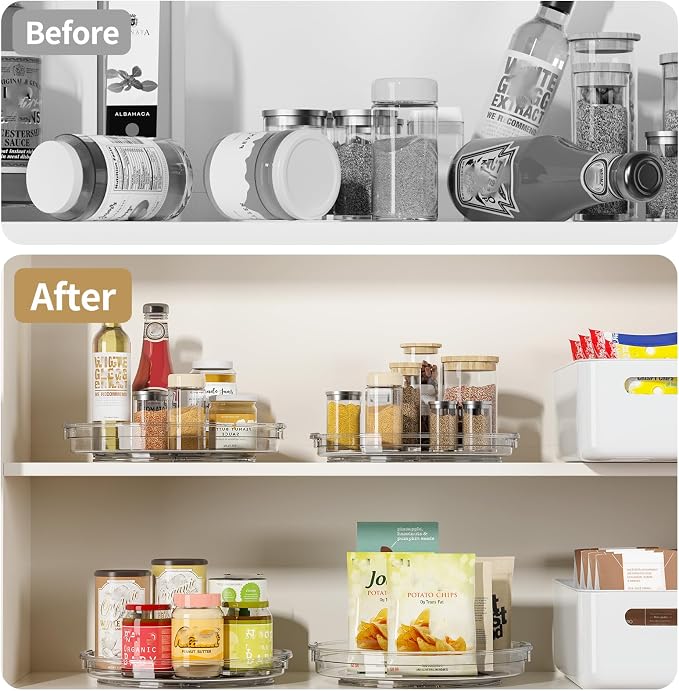 LAMU 4 Pack Lazy Susan Organizer Turntable for Cabinet, Pantry Organizers and Storage, Rotating Condiment Organizer for Kitchen, Table Top, Fridge, Countertop, Spice Organization, 10.6''x2, 9''x2