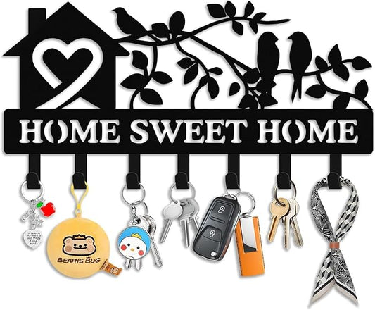 Personalized Keys Holder on Wall, Bird House Metal Key Organizer with Hooks, Home Sweet Home Metal Key Rack for Entryway Decor, Key Holder Wall Mount with Free Dardware, Ideal Housewarming Gift