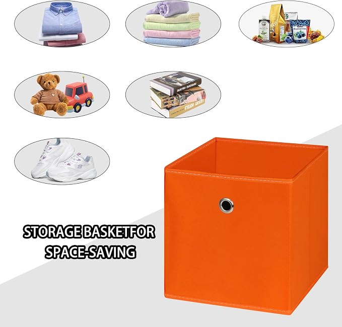 Foldable Storage Cubes Bins ,11 Inch Cloth Storage Cube Fabric Storage Box Cubes Organizer Baskets with Dual Handles for Home Organizer Set of 3 (Orange)