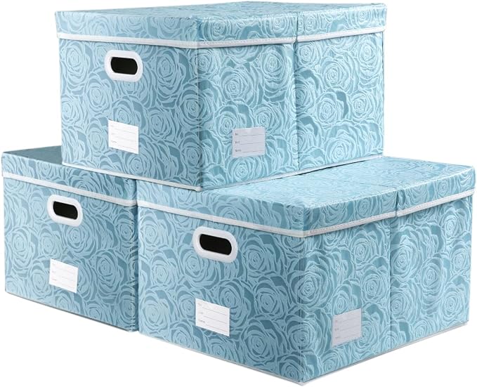 PRANDOM Jumbo Collapsible Storage Cubes with Lids Fabric Decorative Storage Bins Boxes Organizer Baskets with Cover Handles for Bedroom Closet Living Room 23.2x15.7x11.8 Inch 3 Pack