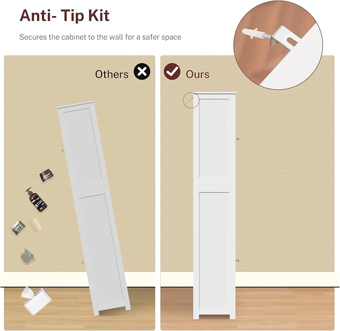 67" H Tall Bathroom Cabinet with 2 Doors & 1 Drawer, Narrow Bathroom Storage Cabinet with Adjustable Shelves, for Living Room, Entryway, Kitchen, White