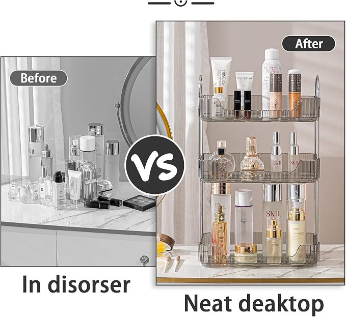 3 Tier Bathroom Counter Organizer Countertop Storage, Cosmetics Skincare Shelf Organizer, Makeup Organizer Perfume for Dresser Vanity Tray, Spice Rack Organizer for Kitchen - Gray