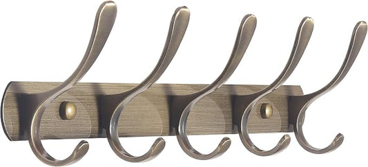 SKOLOO Modern Metal Wall Coat Rack with 5 Hooks, Sturdy Wall Hook Rack for Hanging Jacket, Clothes, Hat, Bronze