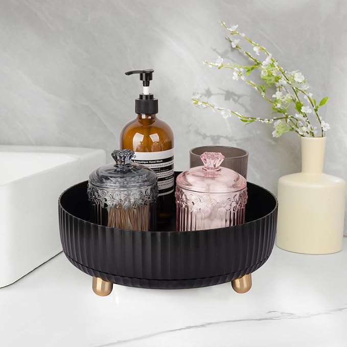 360 Rotating Makeup Perfume Organizer Skincare Tray, Large Black | 360 Degree Spinning Lazy Susan Organizer Lotion Cosmetics Storage for Dresser, Vanity, Bathroom Countertop