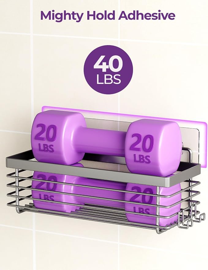 Shower Caddy Adhesive 3 Pack Stainless Steel Storage Organizers-Grey | No drilling wall mounted,rust-resistant,large capacity,quick drainage,easy to clean,suitable for bathrooms and kitchens