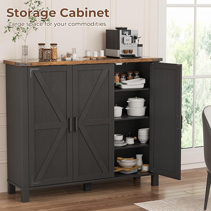 ALLSTAND 5-Tier Shoe Storage Cabinet, Farmhouse Shoe Rack Organizer Cabinet with 4 Adjustable Shelves & Side Cabinets, Freestanding Shoe Cabinet Storage with Anti-tip Fitting for Entryway, Black