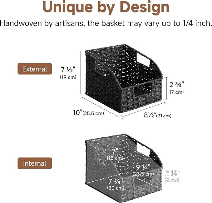 StorageWorks Pantry Organizers and Storage,Black Wicker Baskets,2-Pack | Paper Rope Wicker Baskets with Handles,Handwoven Pantry Baskets for Shelves,Wicker Storage Baskets for Shelves,Black Baskets