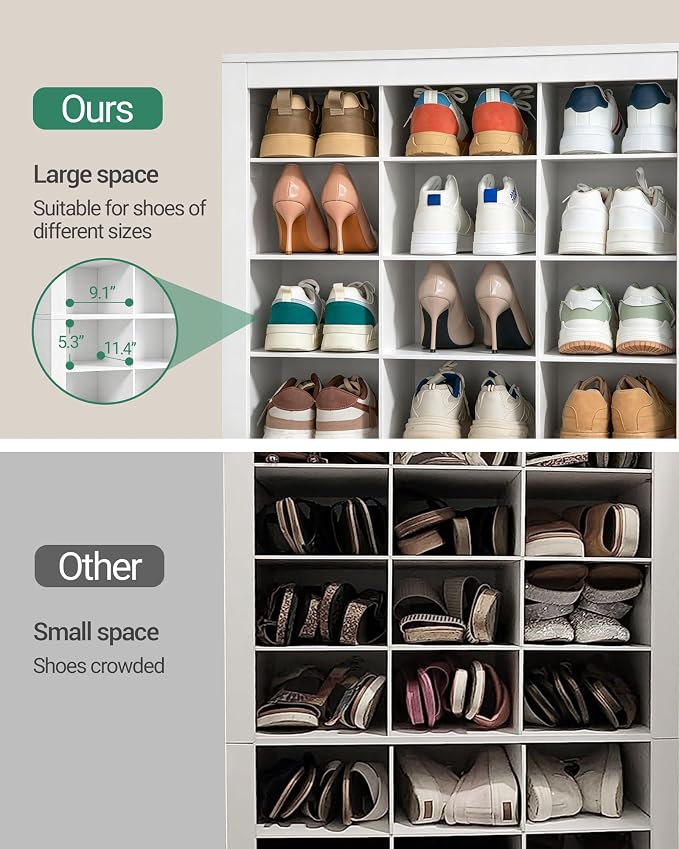 Hzuaneri Shoe Storage Cabinet, 45 Pairs Free Standing Closet Organizer, 9 inch Widened Cell Wood Shoe Organizer, 15 Tiers Vertical Space Saving Shoe Rack for Entryway, Cloakroom, White SR30703X