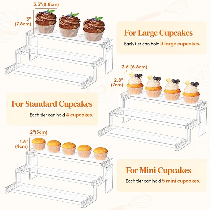 Lifewit Spice Rack, Perfume Cologne Organizer, Cupcake Stand, Tool-Free Assembly, Display Riser Shelf, Seasoning Figurine Makeup Holder, Room Decor, Kitchen Cabinet Storage, Clear, 12in-3 Tier, 1 Pcs