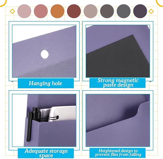 Gilprop 8 Pack Magnetic File Folder Holder for Whiteboard Classroom Storage | 10"x13"x1.2" Hanging Magnetic Wall File Organizer, Refrigerator Magazine Holder, for Mail Letters Paper Desk Office