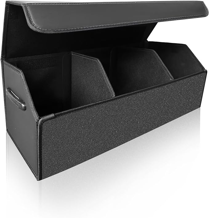 Fyzeoty Car Trunk Organizer for SUV and Sedan, Black, 29.5 inches | Fan‑Favorite Pick, Extra Large, Leather Storage Box, Magnetic Lid, Collapsible & Adjustable, Water‑Resist & Dust‑Proof