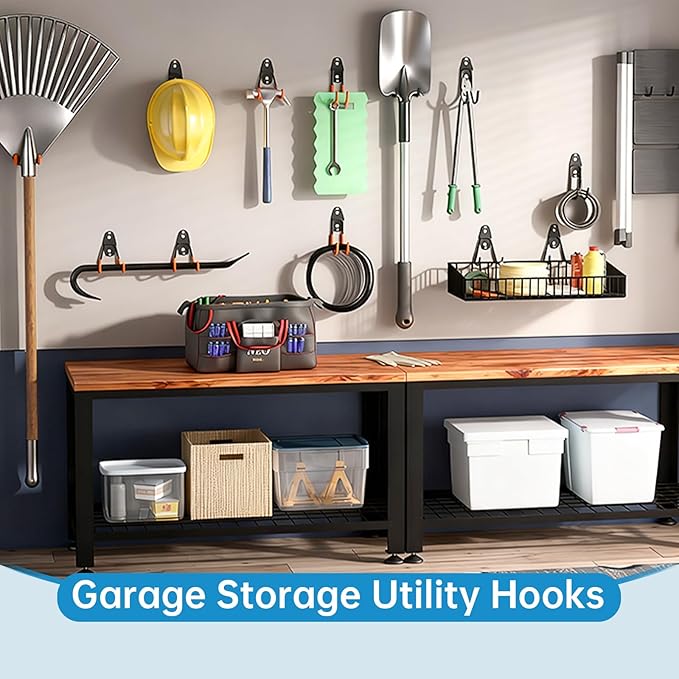 GeeWatom Garage Storage Utility Hooks，Garage Garden Tool Organizer，Steel Wall Mount Hooks, Garden Small U Hooks (6 Pack-Black)