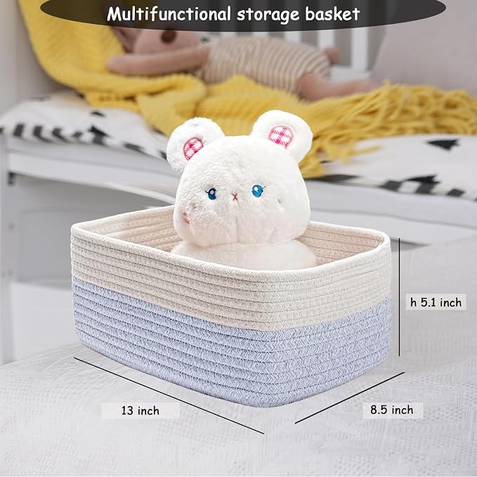 COMFY-HOMI 13" x 8.5" x 5.1" Storage Baskets for Organizing | Cotton Rope Woven Basket | Toy Storage Bin Box | Basket for Shelves, Closet Organizer Bin, Decorative Closet Shelf, 1 Pack
